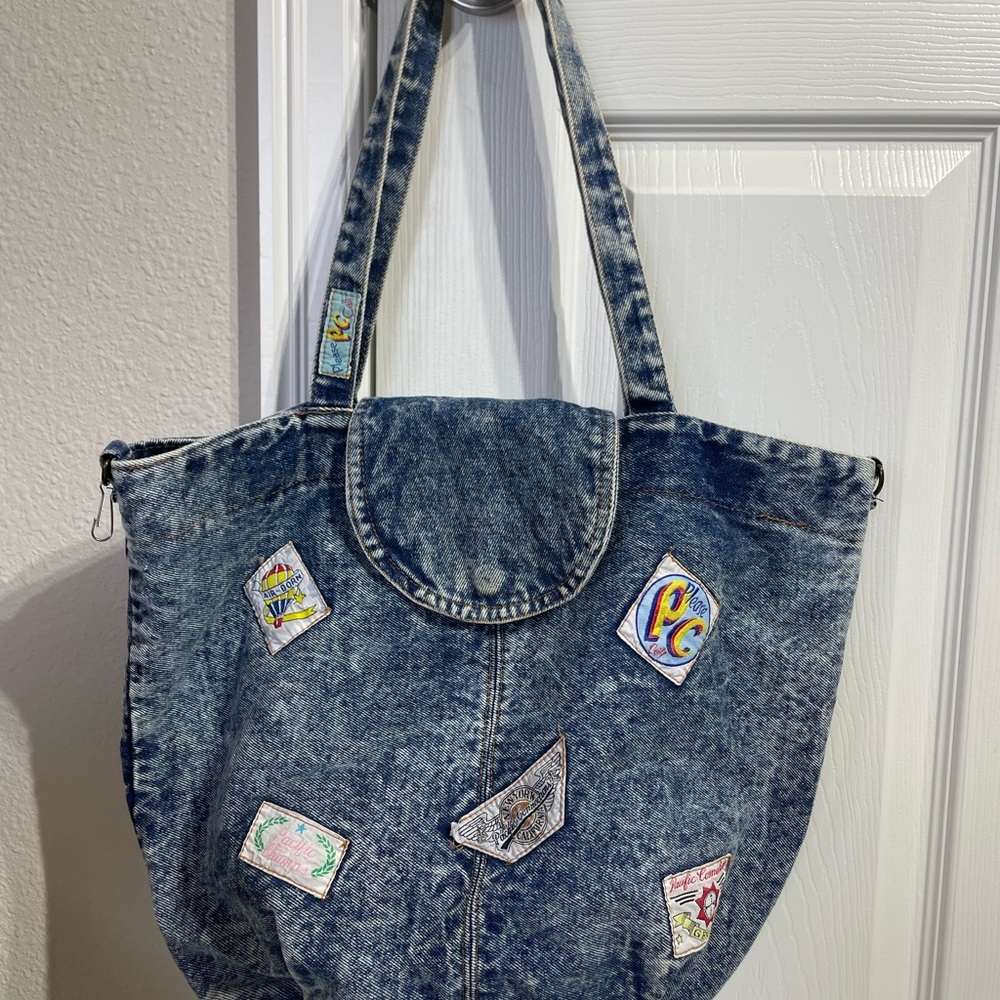 Vintage Acid Wash Jean Denim Tote Bag Purse